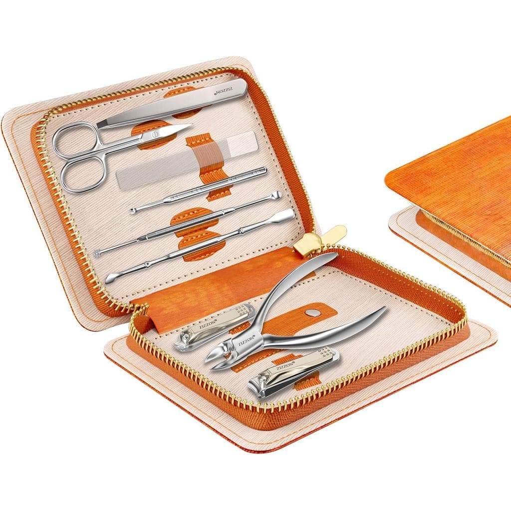 Conjunto de Manicure ZIZZON Profissional em Aço Inoxidável, Kit de Cortadores de Unhas dos Pés e das Mãos 9 em 1, Kit de