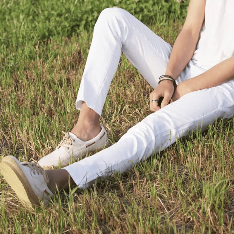 Jeans Slim-Fit Branco de Alta Qualidade para Meninos Ruffian Bonito High Street Trendy Ankle-Le