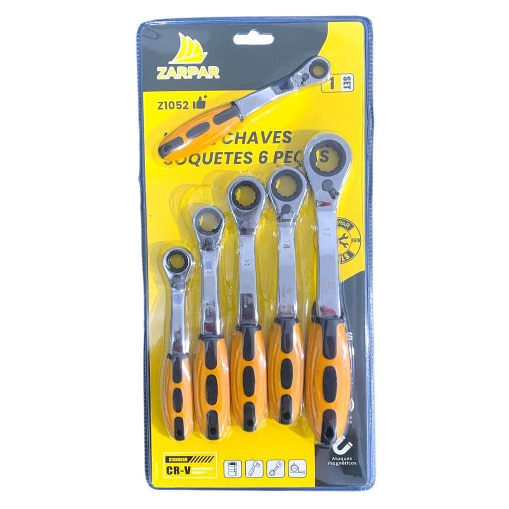 Kit Chaves Catraca Zarpar 6 Peças CRV Profissional Mecânico Resistente