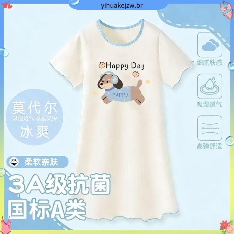 Meninas pijamas 2026 verão estilo fino Modal impressão dos desenhos animados médio grande crianças camisola de manga cur