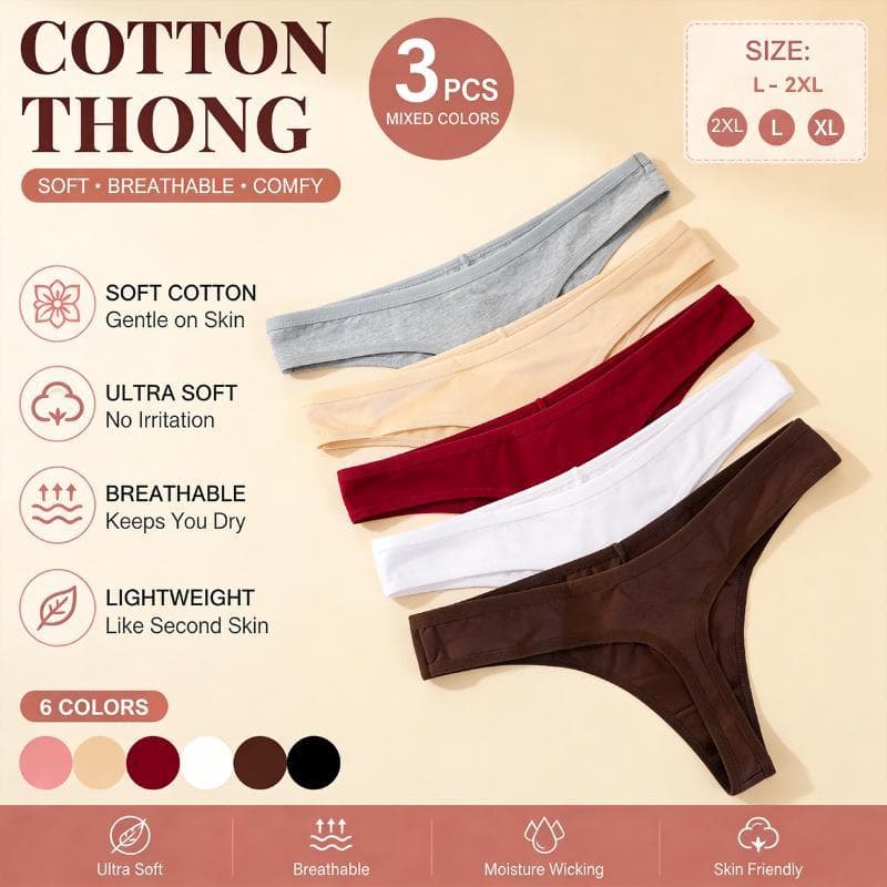 ECMLN 3 PCS Mulheres Tanga De Algodão Misto Macio Respirável Elástico Amigável À Pele 100 % Virilha Tamanho M-XL 6 Cores