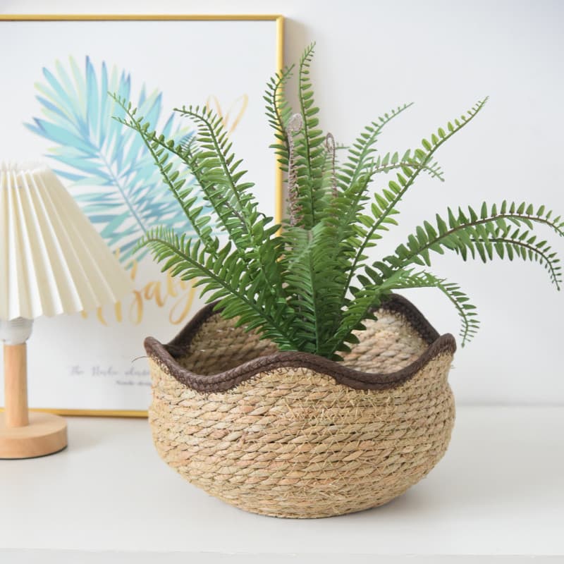 Grama tecido suculento vaso de flores Rattan planta vaso planta sala estar varanda decorativa cesta de flores cesta de a