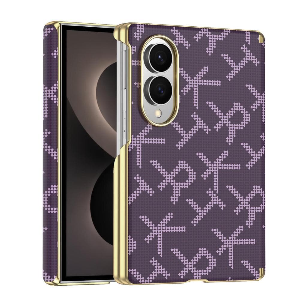 Moda Carta Grade Padrão Galvanizado Borda De Ouro Caso Para Samsung Galaxy Z Fold 8 Premium Couro Do Plutônio Dobradiça