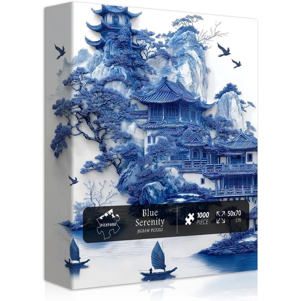 Quebra-cabeça adulto 1.000 peças, quebra-cabeça estético Natural paisagem azul e branca, quebra-cabeça de paisagem chine