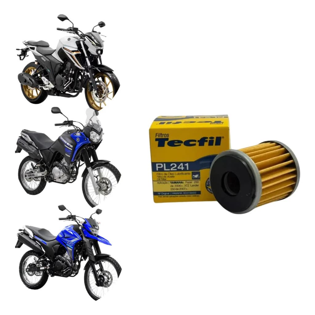 Filtro de Óleo Tecfil PL241 Yamaha Fazer 250 Lander Tenere Crypton Anéis Vedação