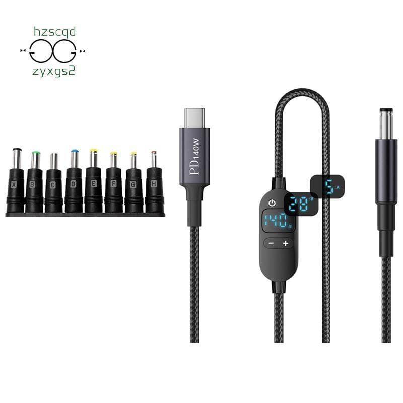 Cabo De Reforço De Energia Tipo C Para DC Adaptador USB 5V 9V 12V 15V 20V 28V Conversor De Tensão Ajustável Com 8 Adapta