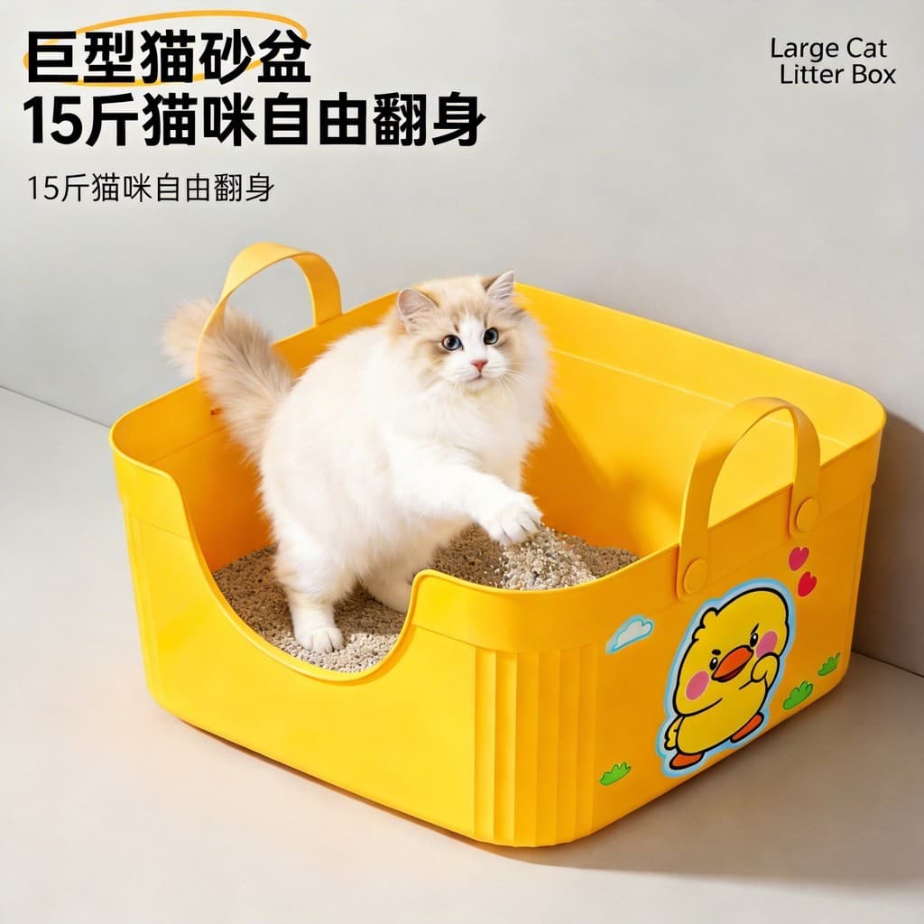 Caixa de areia para gatos, desenho animado, grande, à prova de respingos, desodorante, aberto, caixa de areia para gatos