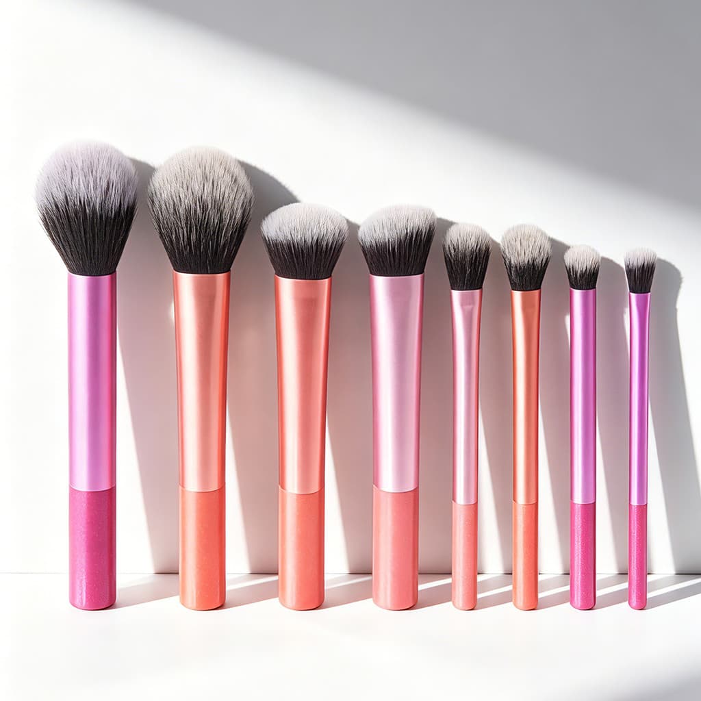 Conjunto de 8 pincéis de maquiagem multicoloridos, pincéis de maquiagem com cabo longo, pincéis de maquiagem com cabo de