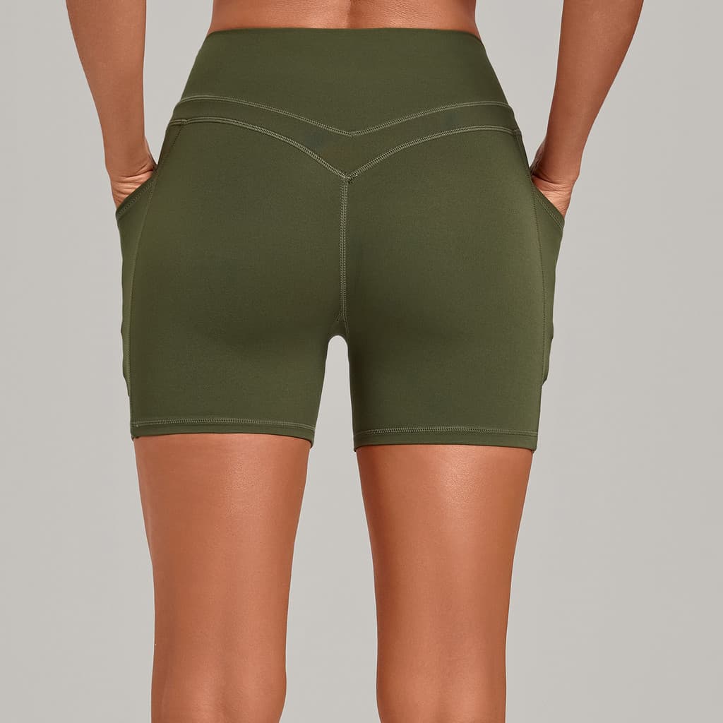 SHAMZU Bolso Nu Apertado Yoga Shorts Stretch Cintura Alta Pêssego Hip Lifting Correndo Fitness