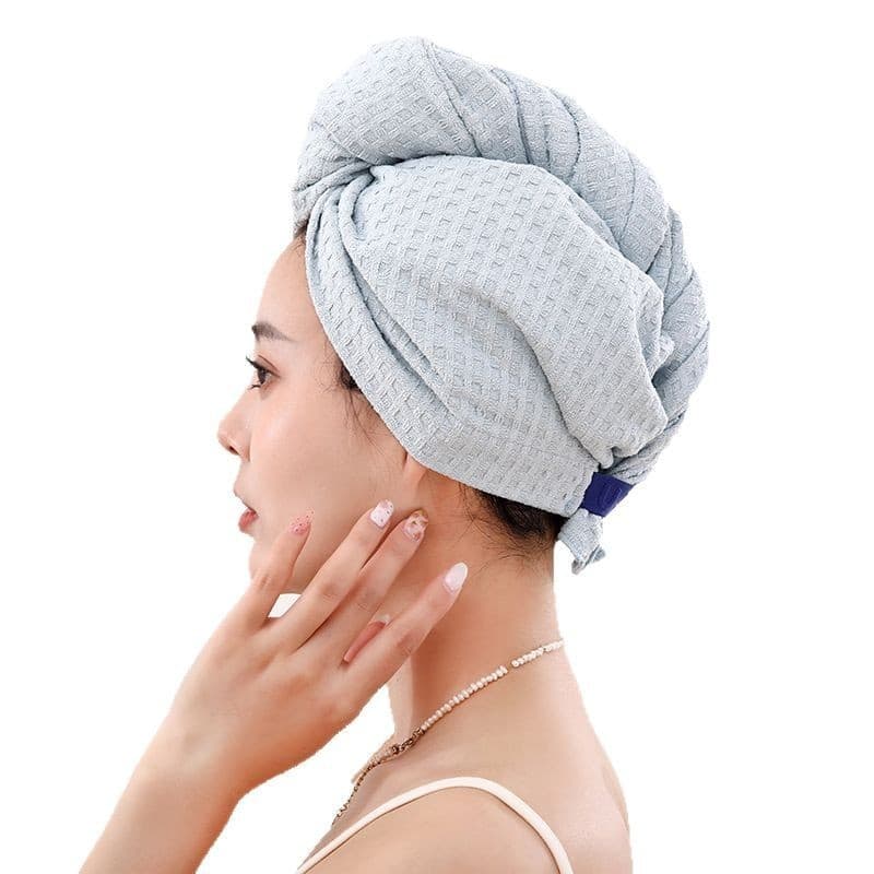Touca de secagem de cabelo Waffle feminina, Super absorvente, de secagem rápida, toalha de cabelo, touca de banho quente