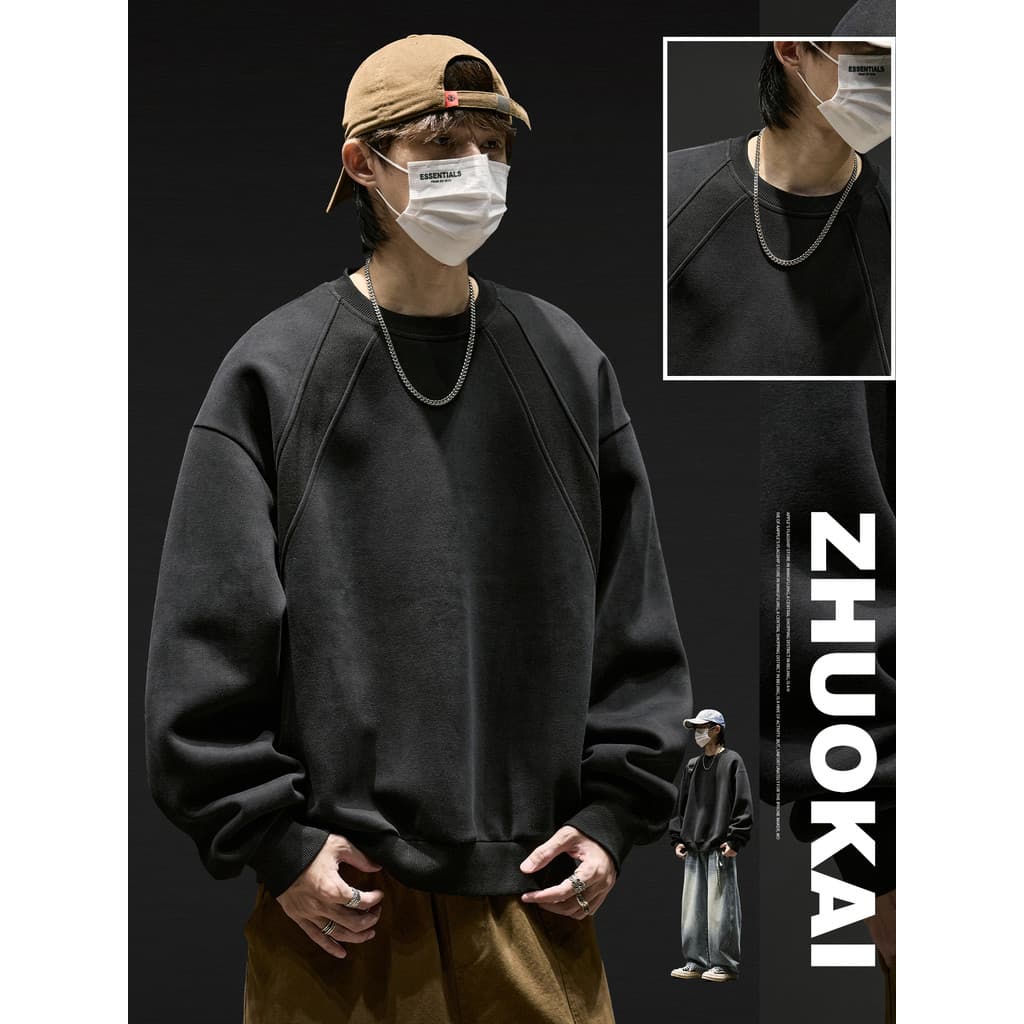 Moletom pesado masculino primavera outono solto contorno americano em torno do pescoço pulôver masculino novo estilo Hig