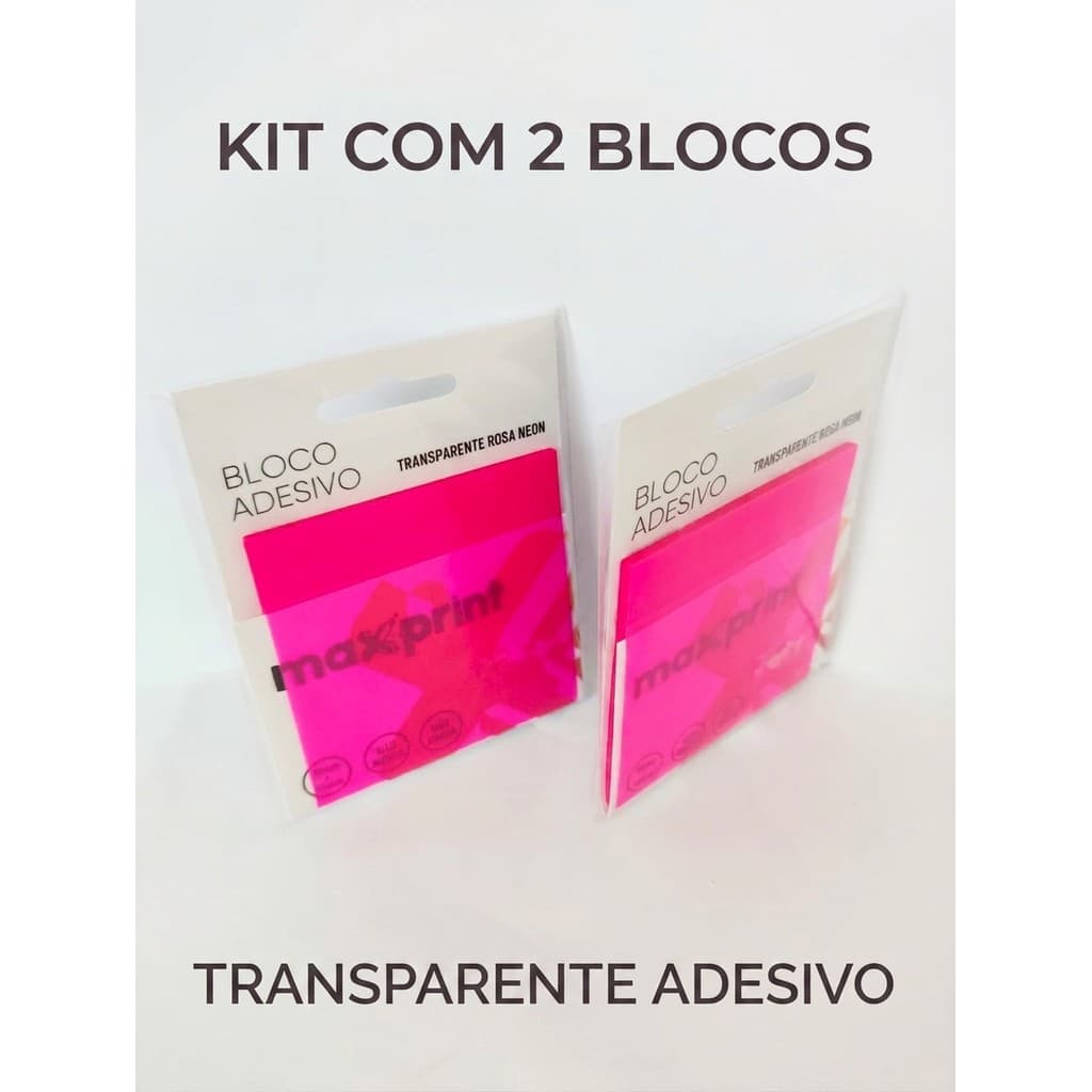 Kit 2 BLOCOS ADESIVO TRANSPARENTE ROSA NEON MAXPRINT 76X76 COM 50 FOLHAS CADA