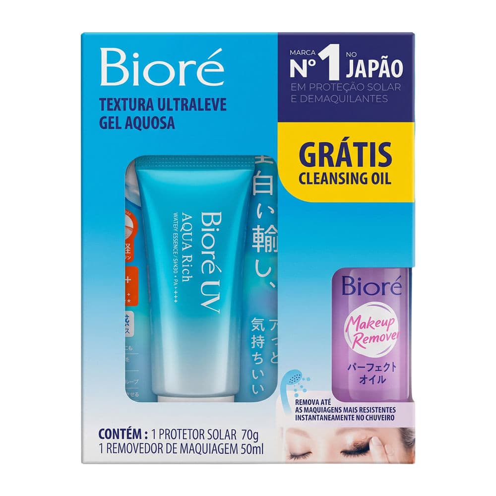 Protetor Solar Bioré UV Aqua Rich Watery Essence 70g e Ganhe Removedor de Maquiagem Makeup Perfect Cleansing Oil 50ml