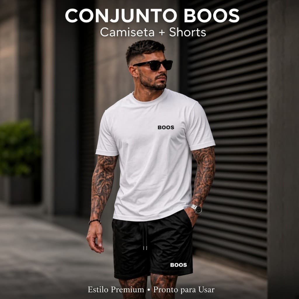 Conjunto Masculino Short Tactel "Bos Básico" Streetwear - 100% algodão 30.1 Premium Short Tactel