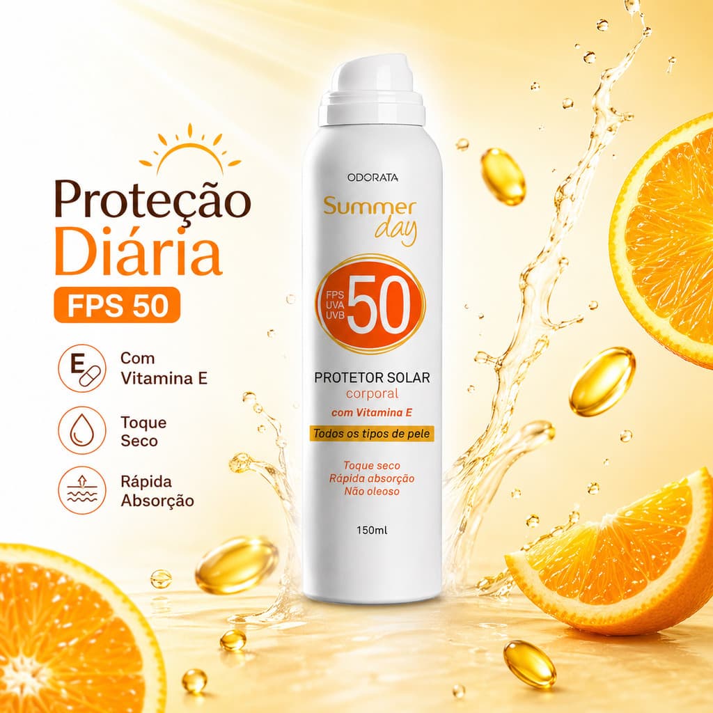 Protetor Solar Aerosol  Odorata FPS 50 Rápida Absorção Toque Seco E Textura Não Oleosa