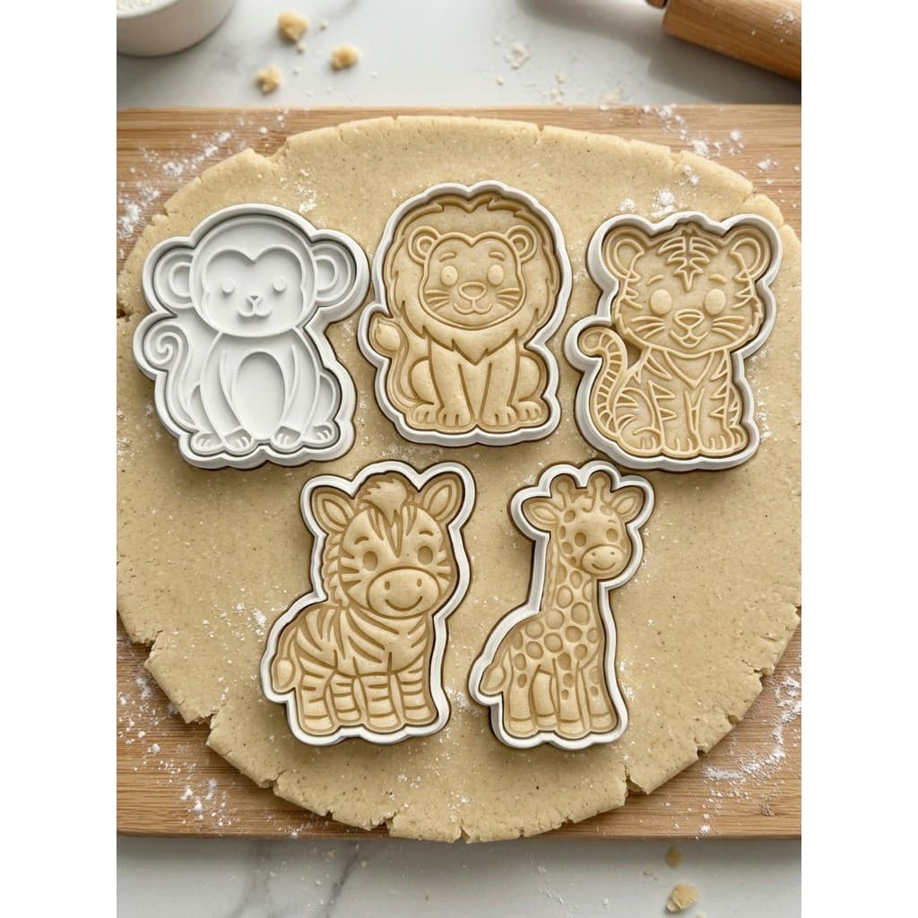 Cortador de Biscoito Bichinhos Modelo Safari Confeitaria com Carimbo | Cortador e Carimbo de Massinha Infantil