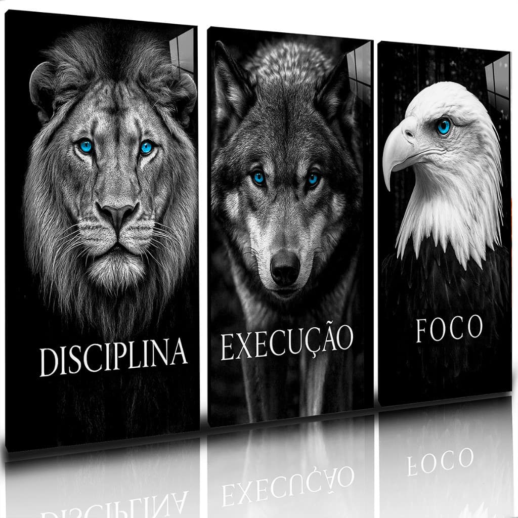 Quadro Decorativo Foco Execução Disciplina Kit 3 Peças Motivação  Sala Quarto 1