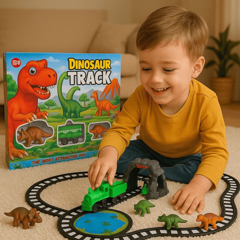 Trem Elétrico Dinossauros Trilhos Locomotiva Pista Infantil Brinquedo Presente Menino Criança