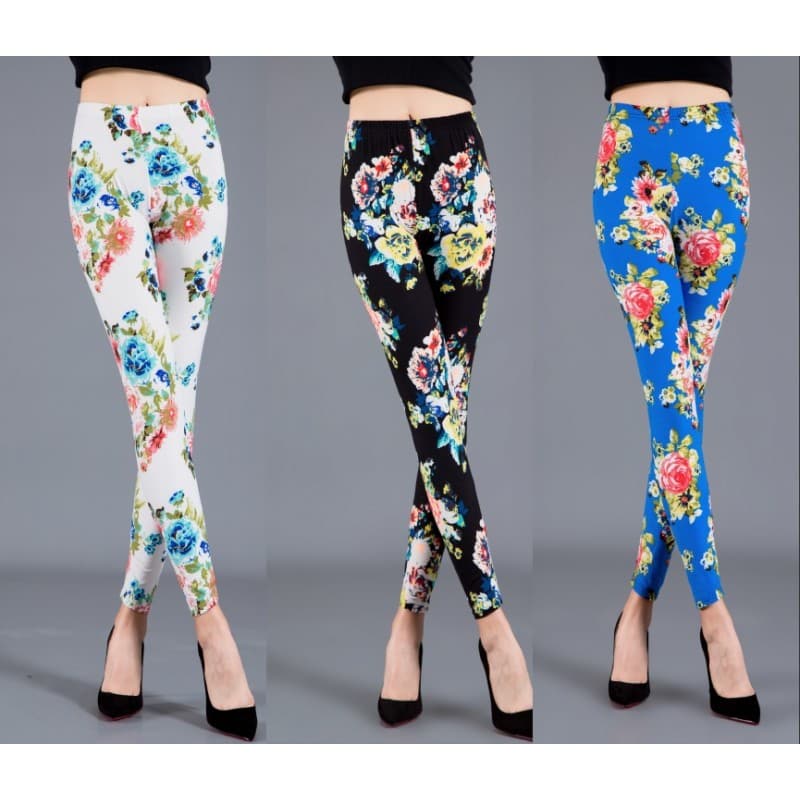 Primavera outono tamanho grande fino estiramento peônia flor impressão Leggings calças femininas calças magras magro-aju