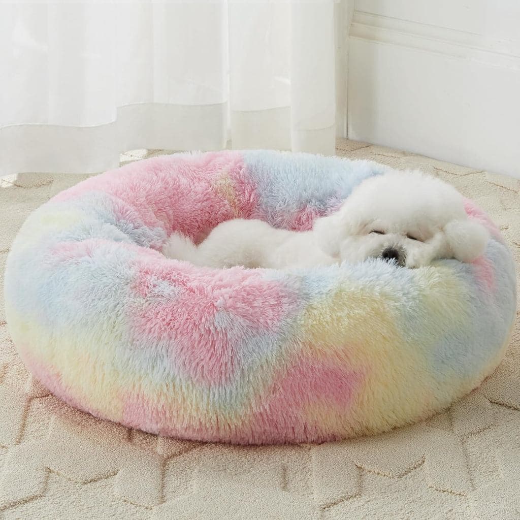 WNPETHOME Cama Calmante para Cães e Gatos, Cama em Forma de Donut de Pelo Sintético, Cama Auto-Aquecida para Animais de