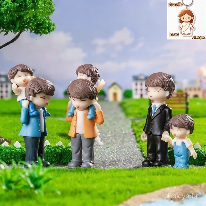 2 Peças de Miniaturas Clássicas de Resina de Pai e Filho, Tema de Desenho Animado, Decorações Colecionáveis