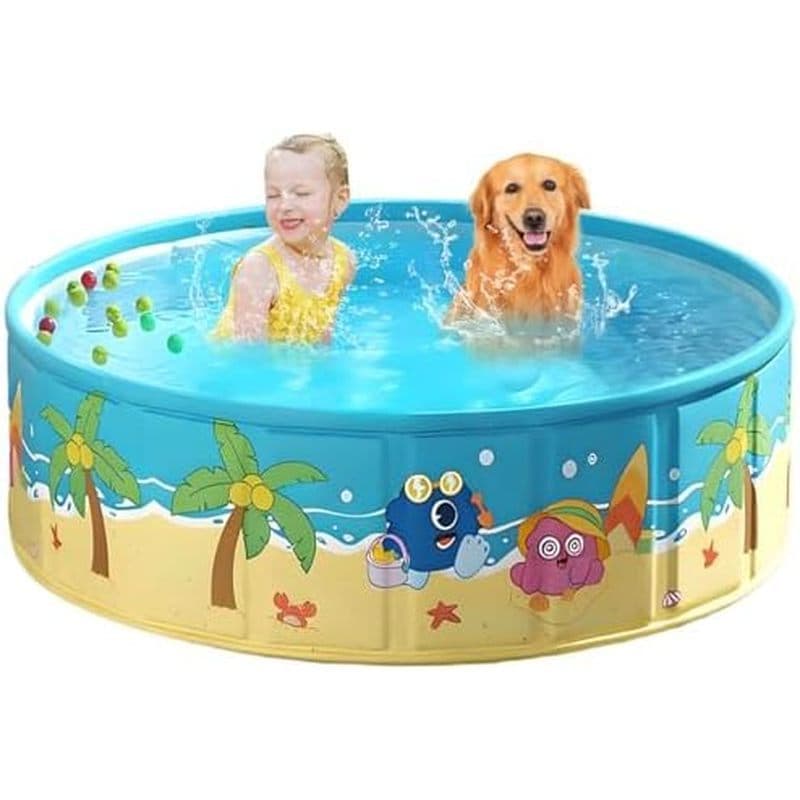 Piscina Infantil Dobrável De Plástico Rígido Profunda Piscinas Pequenas Para Natação , Cães No Quintal (Festa Na Praia 4
