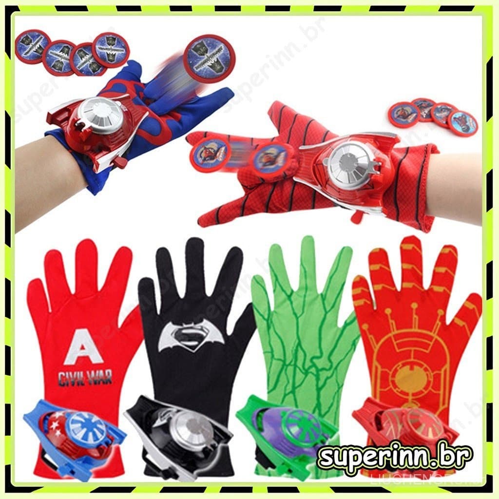 Luva de Ação dos Vingadores (Homem-Aranha, Hulk, Capitão América, Homem de Ferro) com Lançador de Cartas para Cosplay In