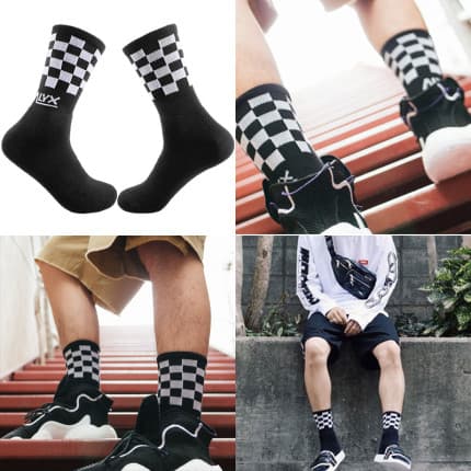 Controlador de olho ALYX meias esportivas de tubo médio das mulheres dos homens xadrez Jacquard europeu americano Street