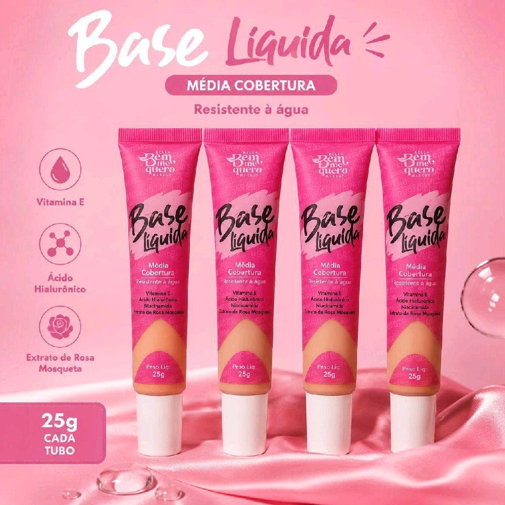 Base Líquida Bella Bem Me Quero Makeup 25g – Média Cobertura Resistente à Água
