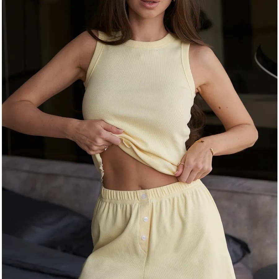2026 conjunto de pijamas transfronteiriços primavera verão cor sólida confortável colete Shorts Casual Loungewear de dua