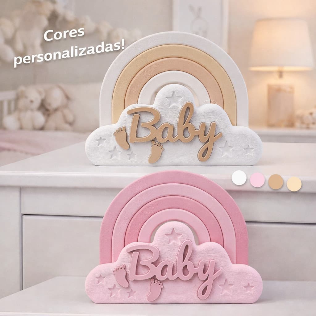 Enfeite Baby para Nicho/Prateleira – Arco-Íris Decorativo Personalizado quarto cuidados bebe decoração preteleira