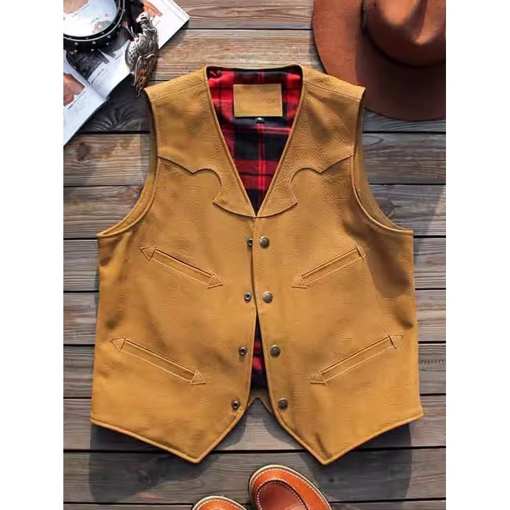 Americano Retro colete de couro genuíno masculino Grab grão couro curto fino-ajuste colete Casual All-match colete jaque