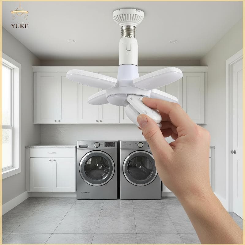 YUKE E27 28W Ventilador Dobrável Design Lâmpada LED Luz De Teto De Alto Brilho Para Casa Garagem Armazém Luminária BR