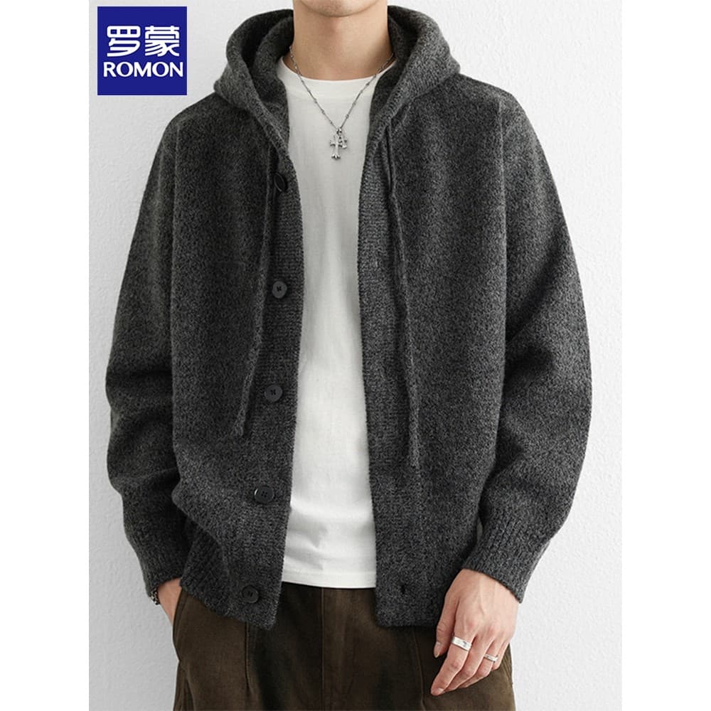 Lomon jaqueta Cardigan de malha com capuz masculina de alta qualidade camisola solta outono inverno pesado engrossado ja