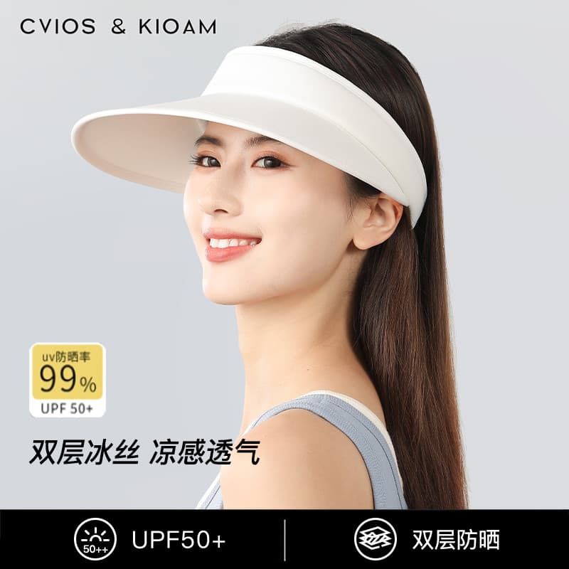CviosKioam Lusi Mesmo Estilo Chapéu de Sol Feminino Verão À Prova de Ultravioleta Chapéu de Sol de Seda Gelo Vazio Top C