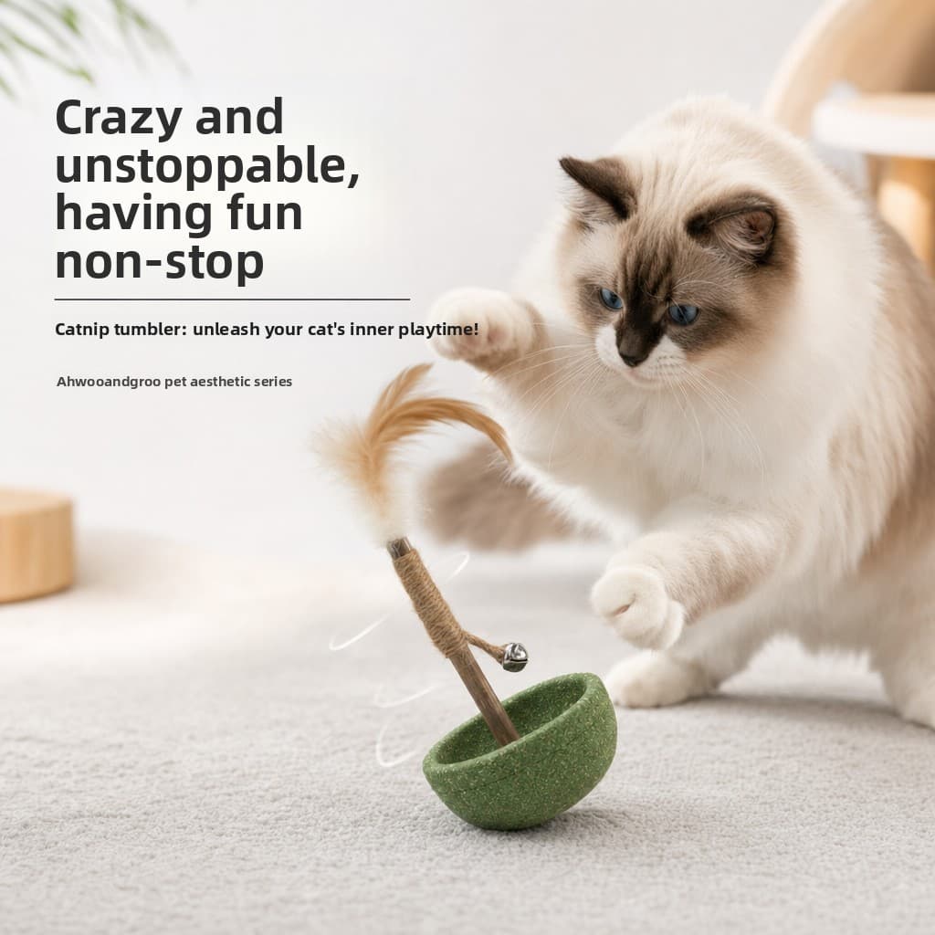Brinquedo para animais de estimação Tumbler provocando gato vara auto-feliz alívio do tédio limpeza dentes molar pena de