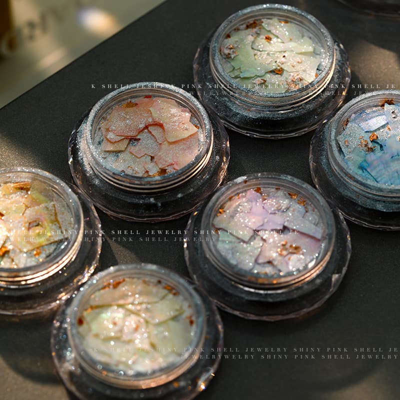 Conchas piscantes de alto brilho, pó de fada, Manicure, peças de concha ultrafinas, folha de ouro, Glitter misto, joias