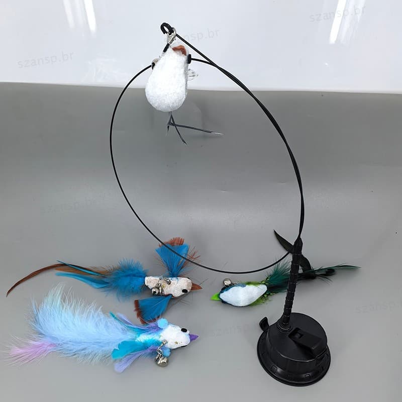 Engraçado Colorido Handfree Pássaro Pena Gato Brinquedos Vara Varinha Sino Ventosa Interativo Gatos Gatinho Caça Exercíc