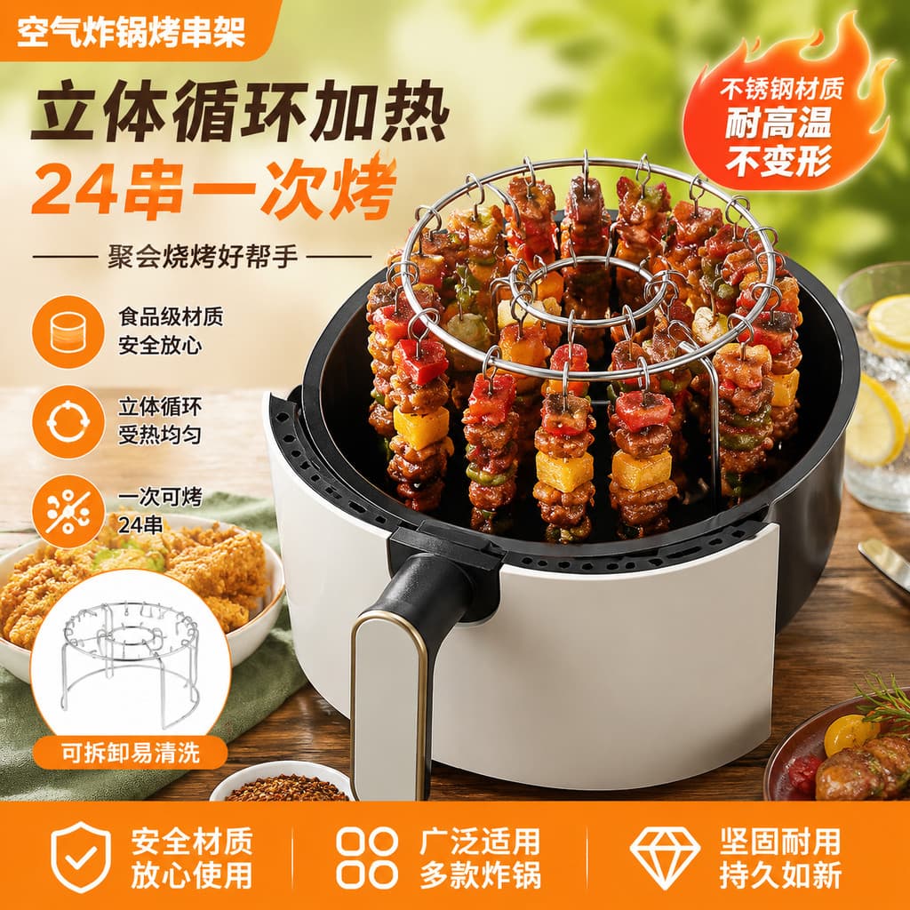 Fritadeira de ar embutida grill forno de aço inoxidável grill espeto rack cozinha grill espeto ferramenta novo estilo ch