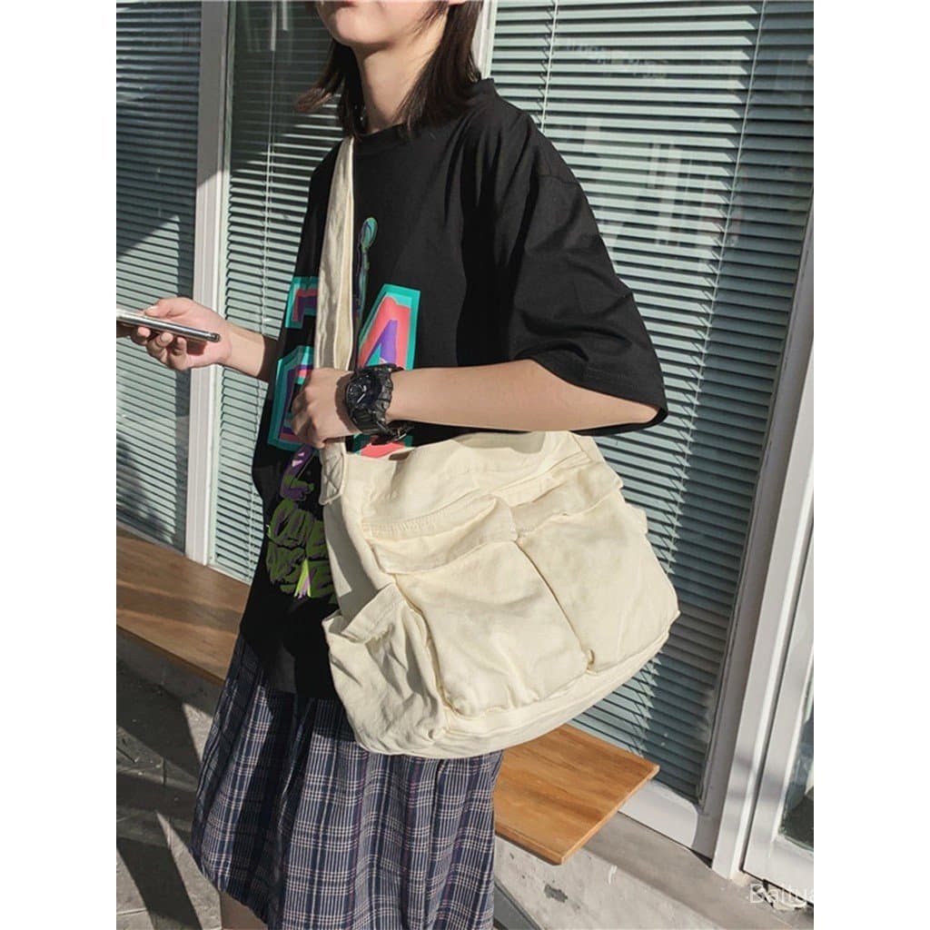 Mochila escolar nova, bolsa transversal, bolsa de ombro, bolsa transversal de lona, unissex, grande capacidade com bolso