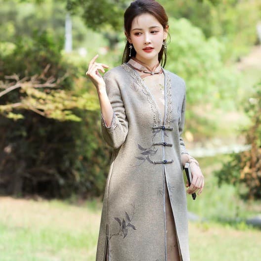 2024 Primavera Novo Estilo Jaqueta Nizi Jaqueta Slimmer Look Longo Cheongsam