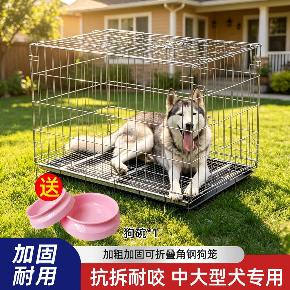 Gaiola para cães médios e grandes, ângulo ousado, aço dobrável, gaiola para cães com separação de banheiro, Labrador, Go