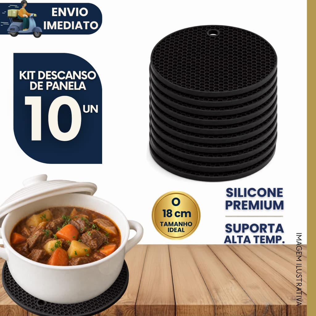 Kit 10 Descanso de Panela Silicone Antiderrapante Resistente Calor Protetor De Mesa Cozinha