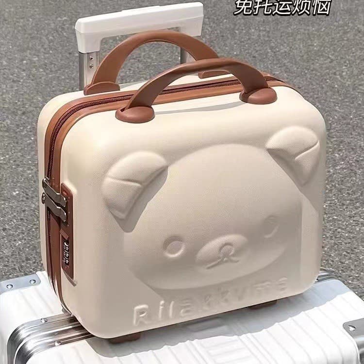 Estojo de maquiagem em formato de urso, mini bolsa de mão de 14 polegadas, pequena mala de viagem, presente, bolsa de ma