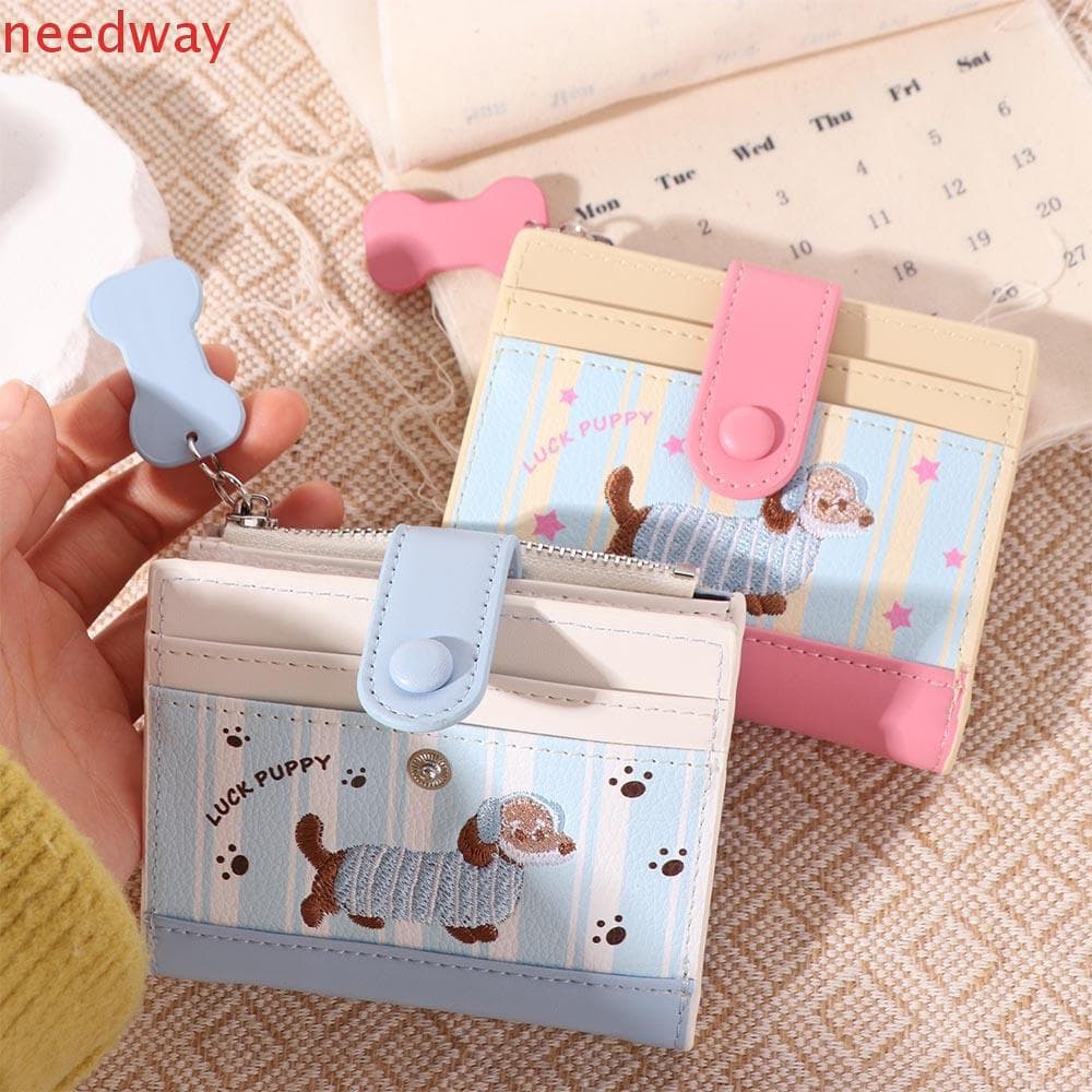 NEEDWAYB Carteira Pu De Desenho Animado , Bolsa Com Zíper De Moedas Bordada De Dachshund Itens Pequenos Estilo Coreano