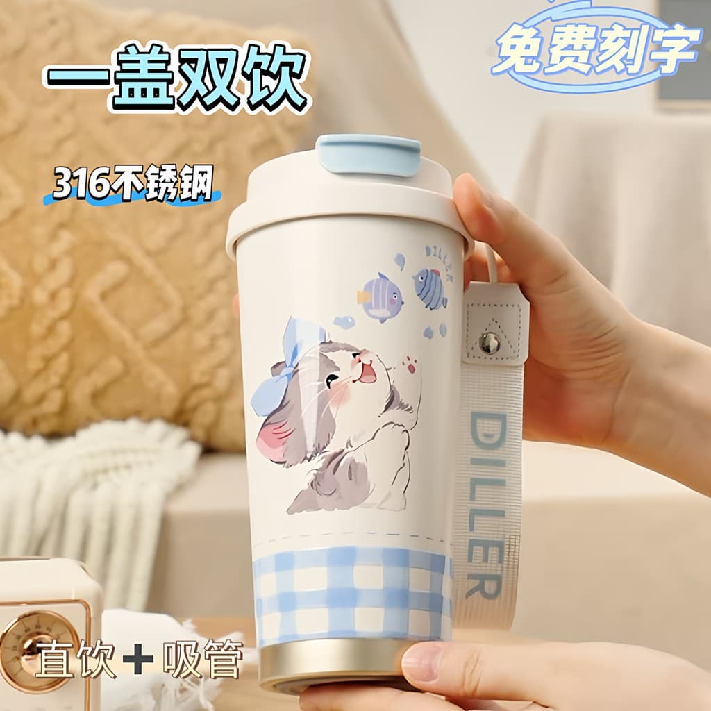 Dile Bell copo térmico 2026 novo estilo de alto valor copo de café de aço inoxidável portátil feminino copo de água carr