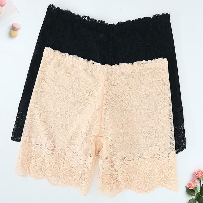 Mulheres dupla camada calças de segurança renda malha meninas Anti-exposição Boxer Shorts não-ondulação oco respirável c