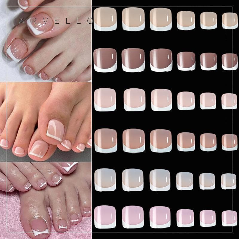 Arvello 120 Peças Prensa Artificial Quadrada Curta Francesa Nas Unhas Dos Pés Nude Rosa Cobertura Completa Falsas Extens