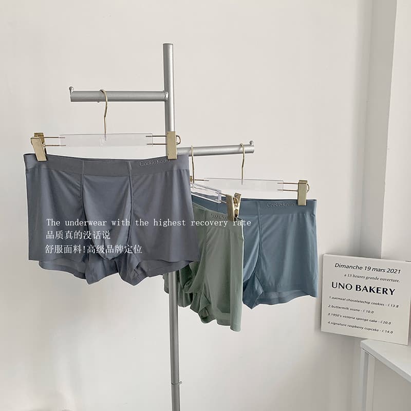 Cueca boxer masculina de seda gelada ao vivo, sem costura, respirável, cueca boxer masculina, lote