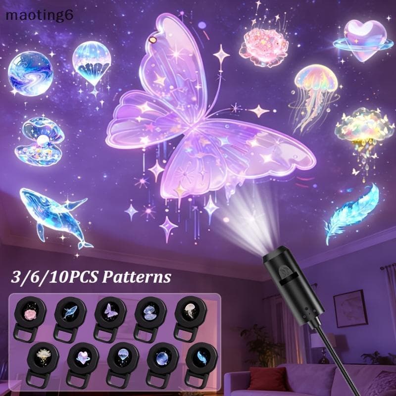 Luz LED Do Projetor USB 3/6pcs Padrões De Projeção Baleia Borboleta Água-Viva Estrela Mar